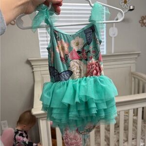 Posh Peanut Floral and Butterfly Bodysuit - Teal and Pink